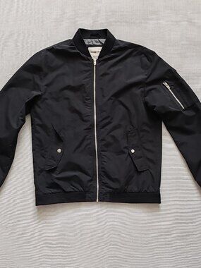 Jack & Jones Men's Lightweight Bomber Jacket Black Full Zip Size Medium MA-1 Sty